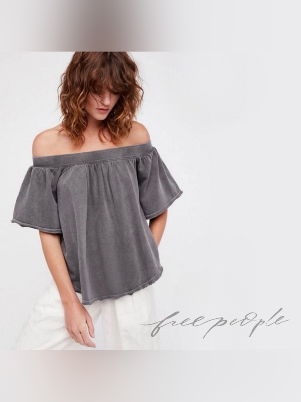 FREE PEOPLE Kiss Me Off the Shoulder Mineral Wash Top